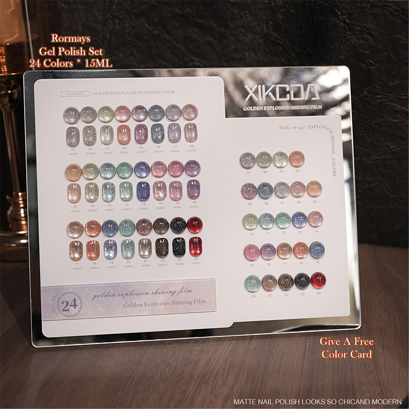 XIKCOA Glitter Gel Nail Polish Set 24 Colors Super Shiny Starry Diamond Varnish Soak Off UV/LED Cured For Salon & DIY Manicure