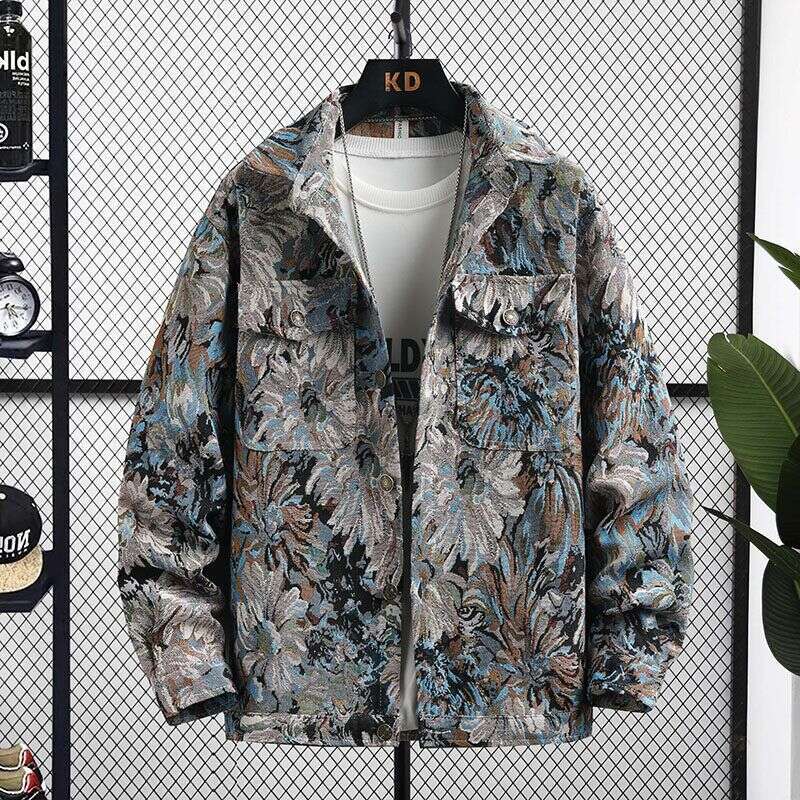 Spring And Autumn Men's Jacket Youth Turn-Down Collar Trendy Top Casual Handsome Ins Jacquard Fashion Personality Coat