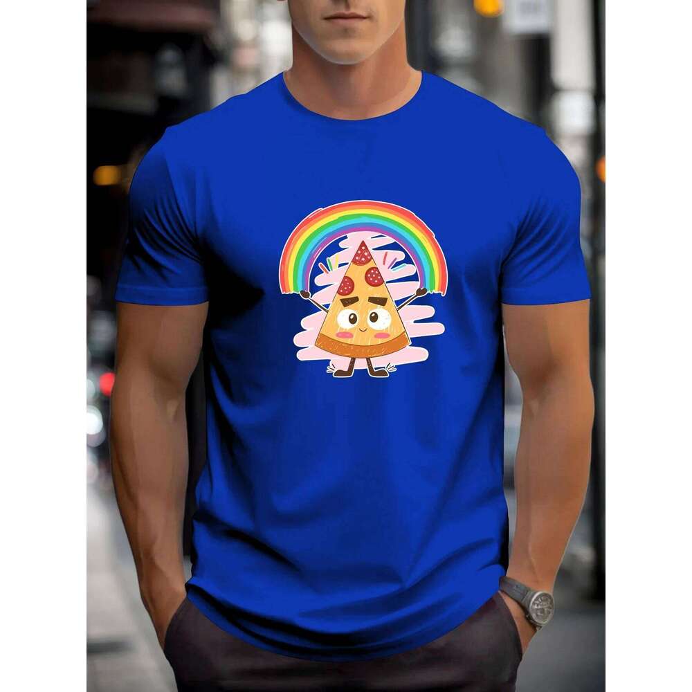 T Shirts For Men Pizza 100% Cotton Graphic Printing Summer Round Neck T-Shirt Casual Breathable Street Style Daily Top X260209