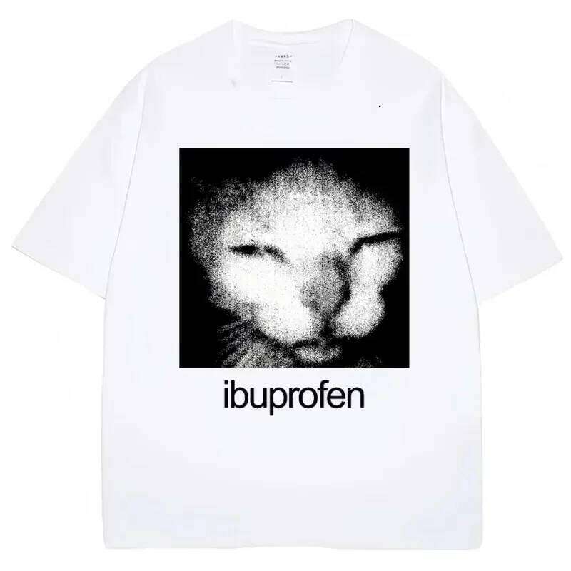 Vintage Funny Ibuprofen Cat Meme Graphic Short Sleeve Casual Fashion Harajuku Kawaii T-shirt Y2K Clothing X260209