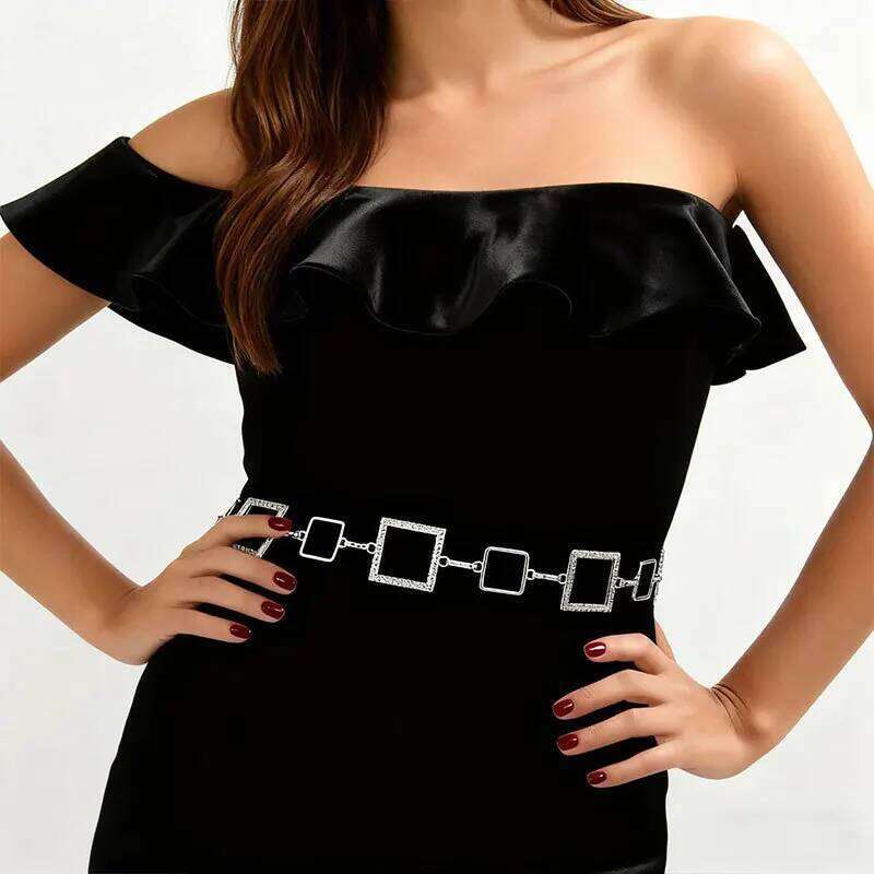 Jewelry Personalized Hip Hop Geometric Square Metal Chain Fashion Dress Waist Cincher Versatile Accessories X260209