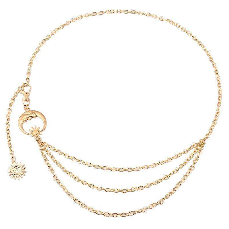 Exaggerated Punk Sun Moon Pendant Waist Simple Thick Multi-layer Stacking Belly Chain Women's Casual Body Jewelry X260209