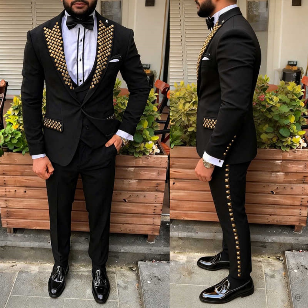 Luxury Men Suits One Button Peaked Lapel Jacket Blazers Beaded Loose Fit Groom Wedding 2 Pieces Customized Wear