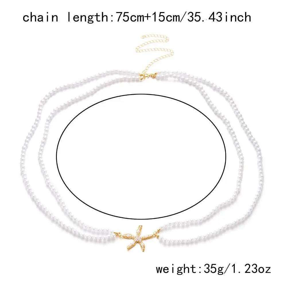 Fashion Bohemian Imitation Pearl Sea Star Shell Waist Link Hollow Out Beach Bikini Body Chain Vacation X260209