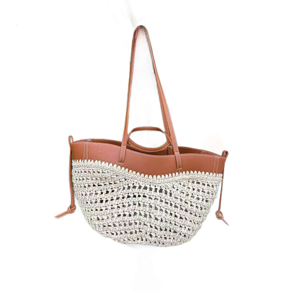 Niche Design Casual Straw Tote For Women New Leather Patchwork Woven Bag Summer Beach Vacation Handbag