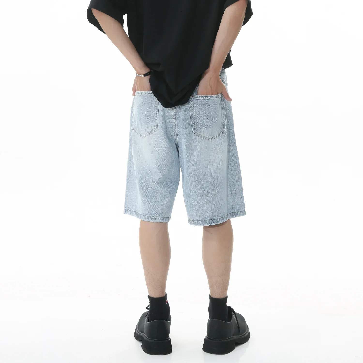 Vintage Mens Jeans High-Streets Wide-leg Pants Men Summer Baggy Jeans Denim Shorts for Men Streetwear Knee Length Short Pants 260208
