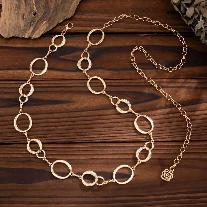 Punk Style Metal Irregular Hollow Elliptical Body for Women Fashion Retro Boho Geometric Round Waist Chain Jewelry Gifts X260209