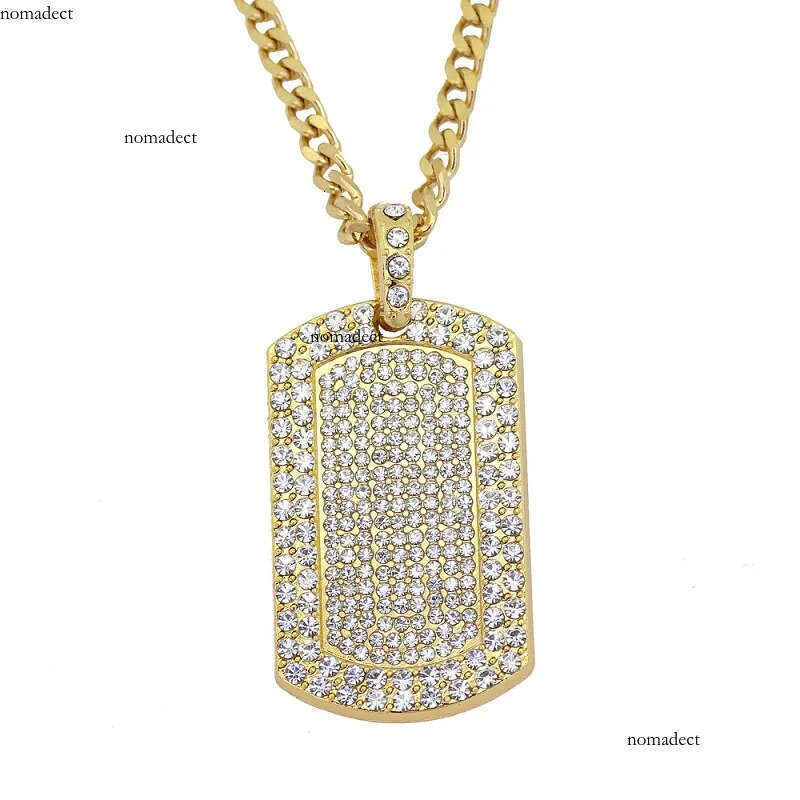 Mens Hip Hop Necklace Jewelry Full Rhinestone Iced Out Dog Tag Pendant Gold Necklaces For Men 29