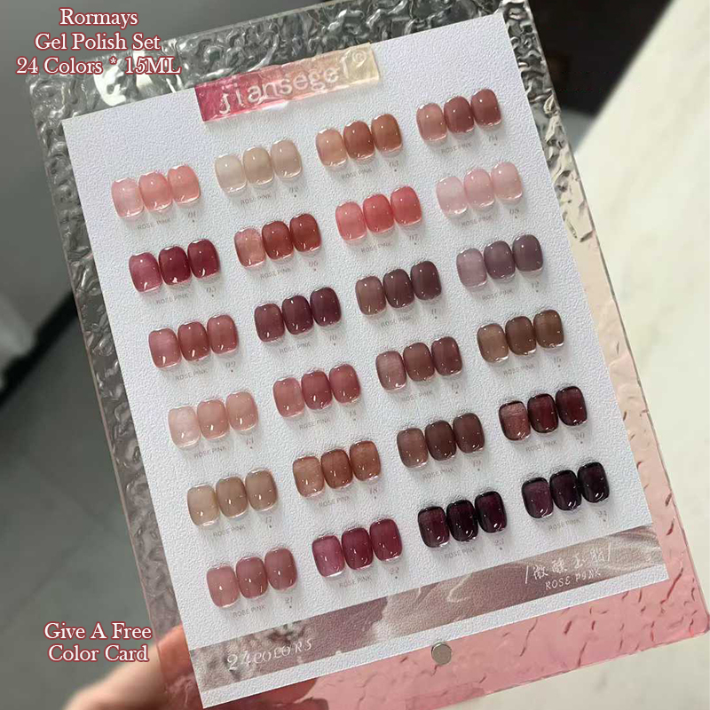 Rormays 24 Colors Jade Gel Nail Polish Set 15ML Semi-Permanent Jelly Bare Pink Shades Whitening UV Cure Soak Off Long Lasting for DIY Manicure & Profe