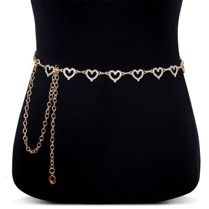 Fashion Rhinestone Heart Waist Chain Women Girls Adjustable Body Belt Belly Jewelry Tassel Design for Dresses Jeans X260209