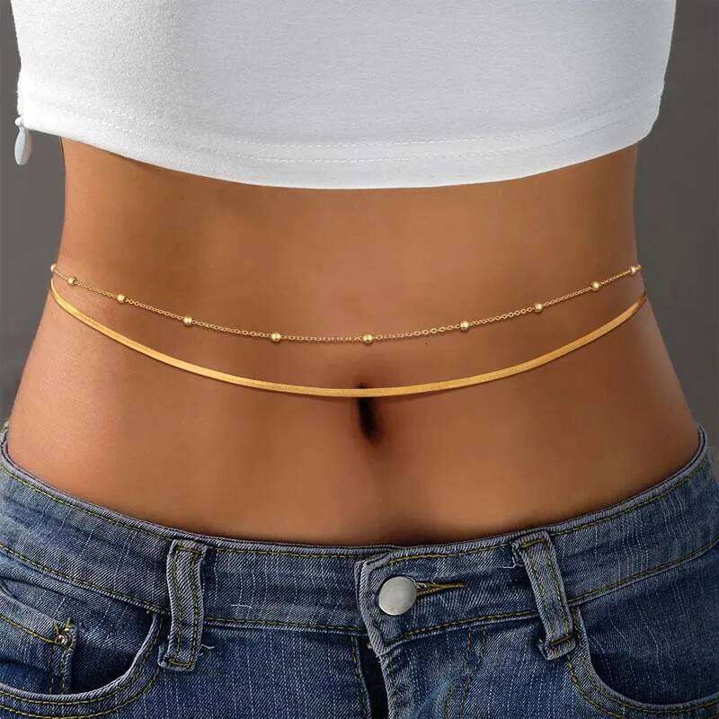 Fashion Double Layered Beaded Waist for Women New Simple Gold Color Round Beads Snake Bone Belly Chain Jewelry Gifts X260209