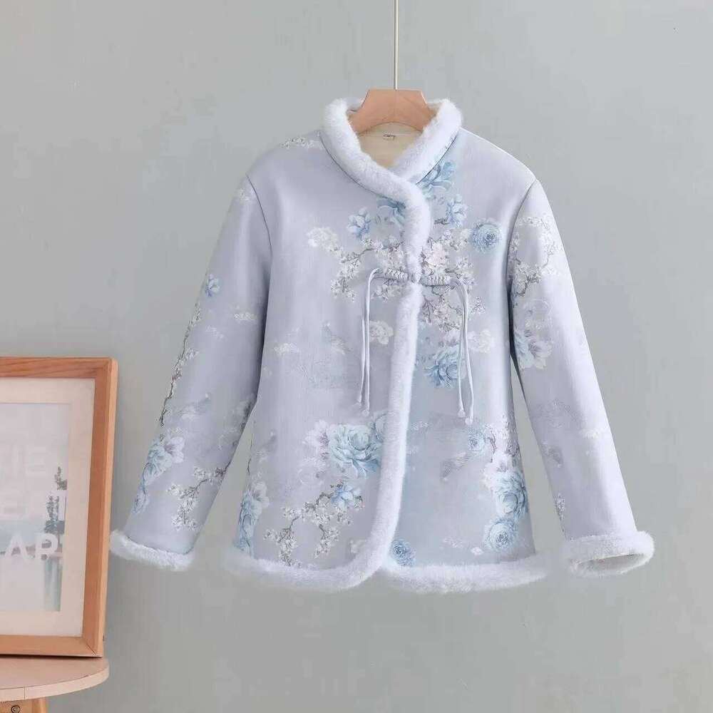 Mardi Hefxessdr Thickened Winter Cotton Jacket Chinese Style National Fashion Button Design Plush Lined Deer Skin Outerwear Top