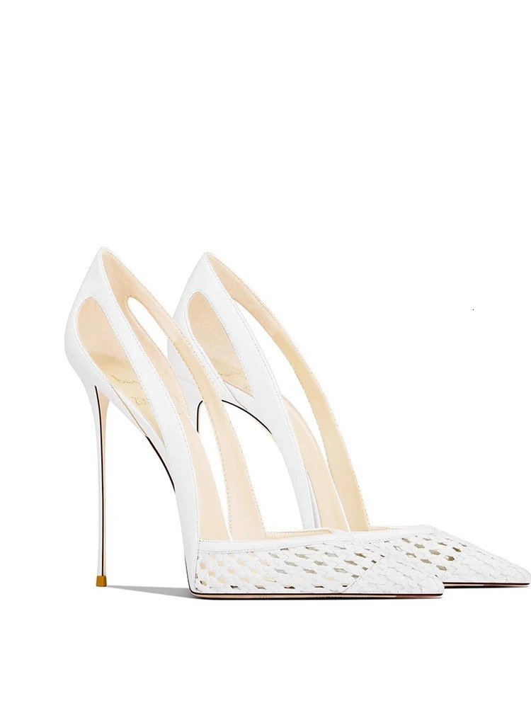 Thin highheeled sandals spring and summer pointed shallow knitted stitching shoes banquet large size small women 260208