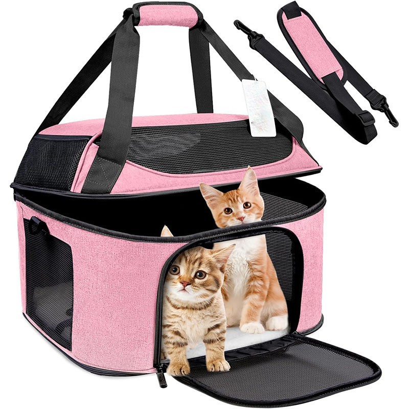 Soft side pet carrier for large cat carrier, suitable for foldable travel small dog carrier, airline approved cat carrier