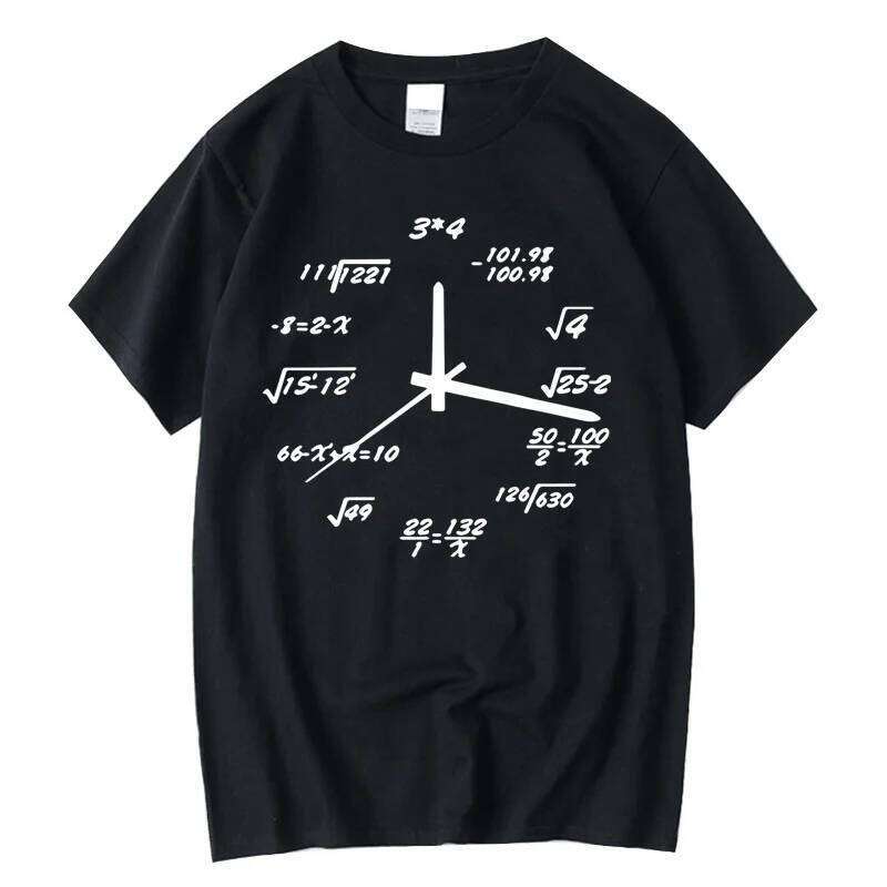 Men's 100% Cotton Casual Funny Math Clock Print Summer Loose O-neck T Shirt for Men Short Sleeve T-shirt Male Tops X260209