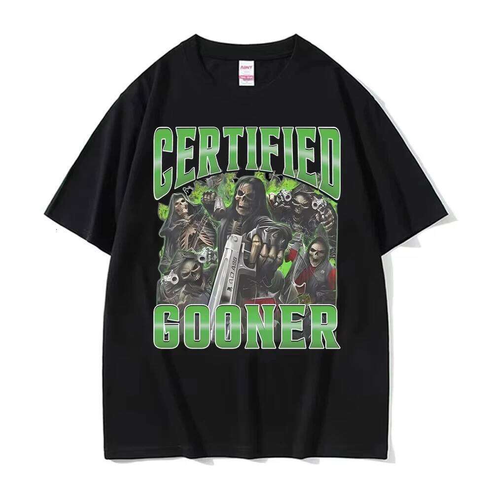 Certified Gooner Funny Skeleton Meme Men's Clothing Fashion Gothic Harajuku T-shirt Women Oversized High Quality T Shirt X260209