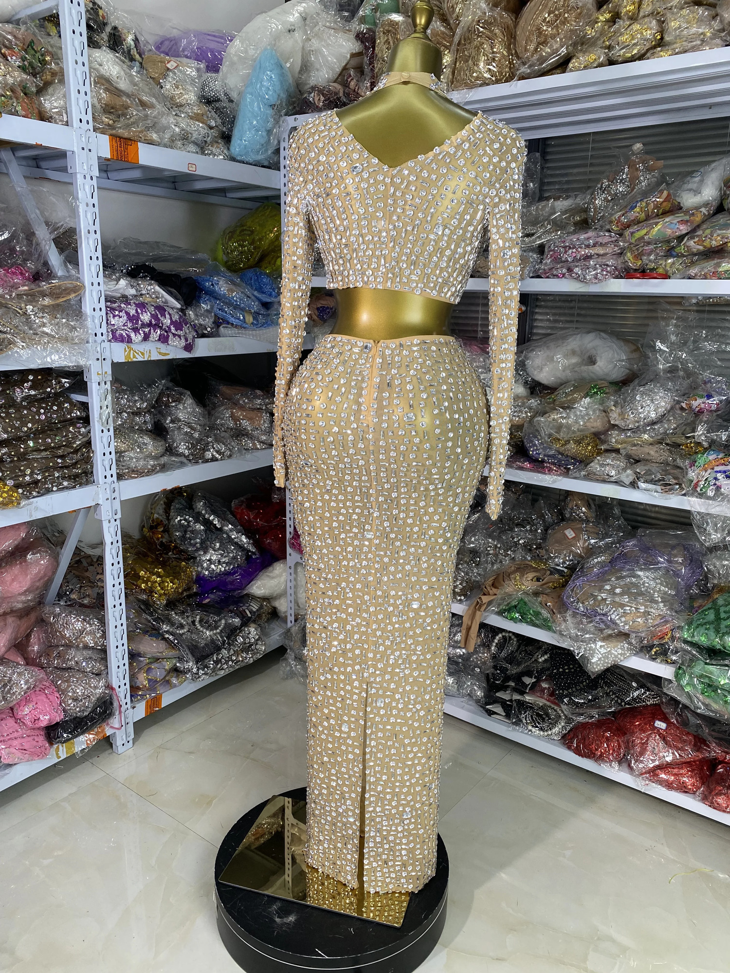 Women Silver Rhinestone Mesh Dress Sparkly Long Sleeve Crop Top And Long Skirt Two Piece Sets Celebrity Evening Outfits 260122