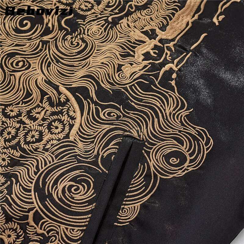 Mardi Hefxessdr Chinese Mythical Beasts Embroidery Black Japanese Style Coat Streetwear Vintage Fall Outerwear Men s Baseball Jacket