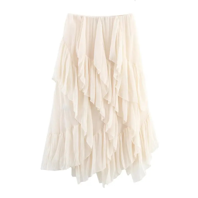 Midi Skirt Womens Faion n Layered Decoration mid Waist Spring Summer Arrival Skirts Asymmetric Polyester Casual 260122