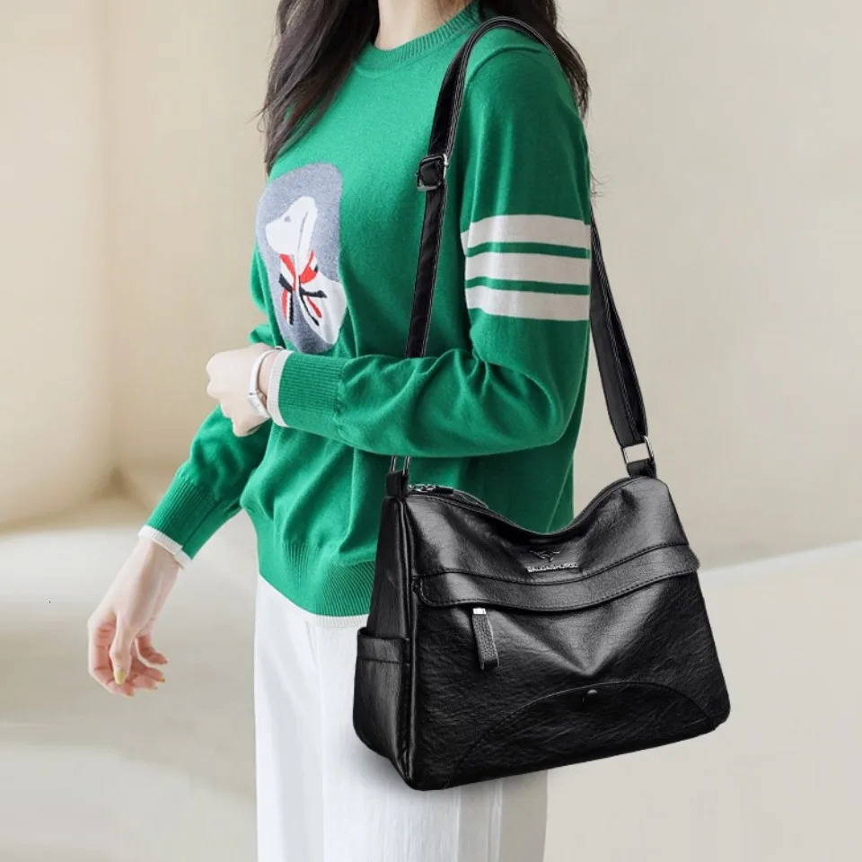 Two Layer Shoulder Bags Solid Color Top Quality Soft PU Leather Crossbody for Women Sac A Main 260208