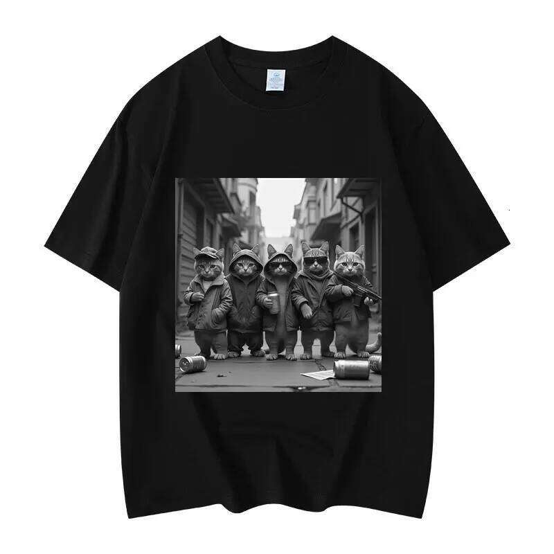 Funny Cat Gang Meme Graphic T Shirts Men's Women's Fashion Vintage Short Sleeve T-shirt High Quality Cotton Oversized T-shirts X260209