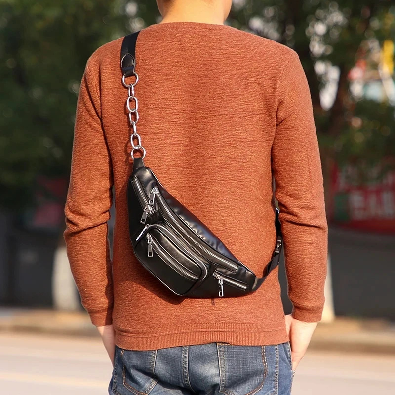 Women chest Pack Punk Bag Solid PU leather handbag Womens Belt Waist Bag Women Waist Pack cell phone Bags 260130