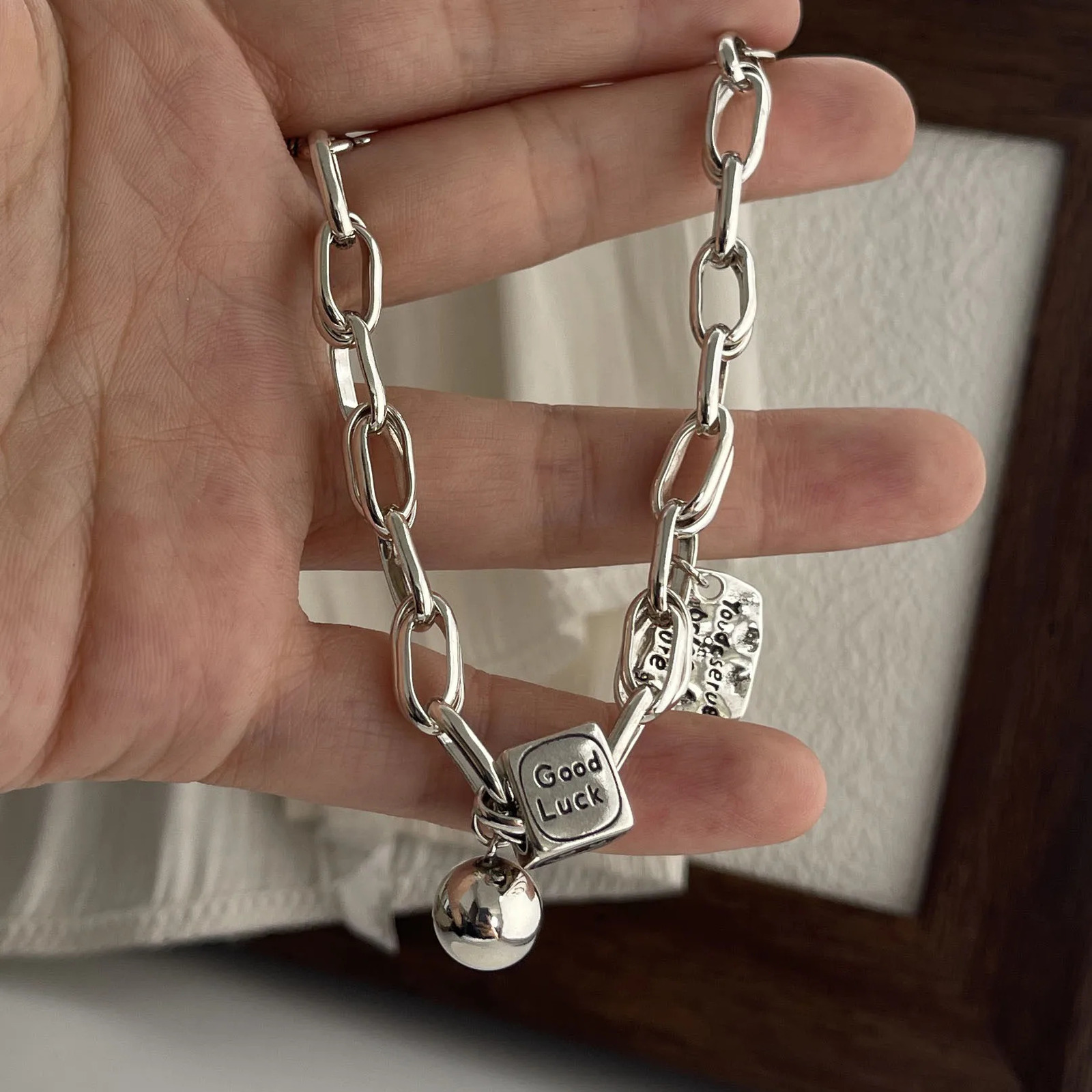 925 Sterling Silver Bracelets for Women Men String Accessories Trend Vintage Letter Balls Pendant Party Jewelry Gift 260128