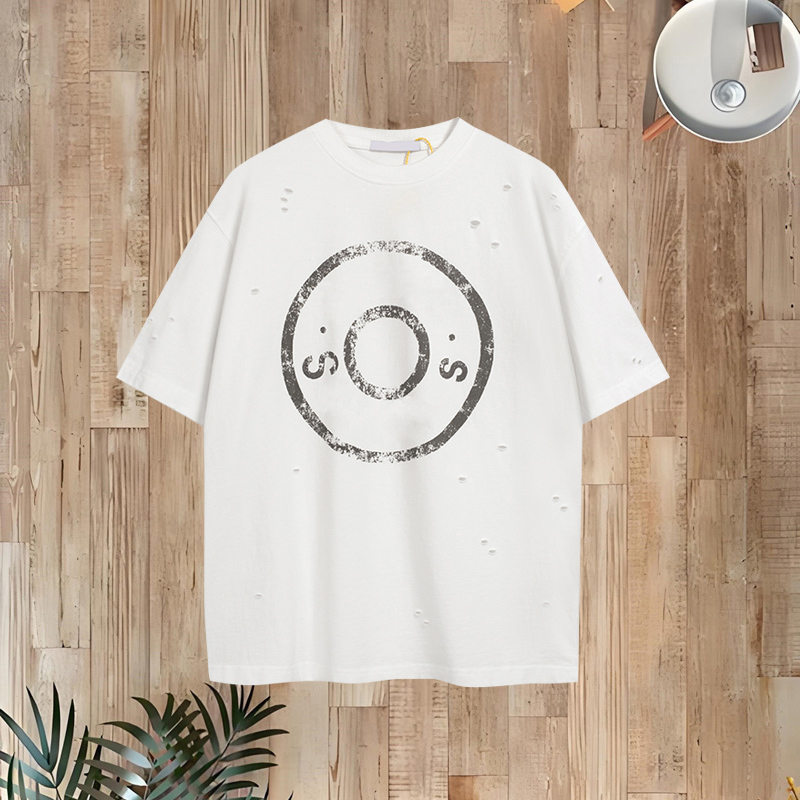 Europe Vintage Button Tee Casual Short Sleeve Cotton T shirt With Ripped Details For Men Women 26ss 0208