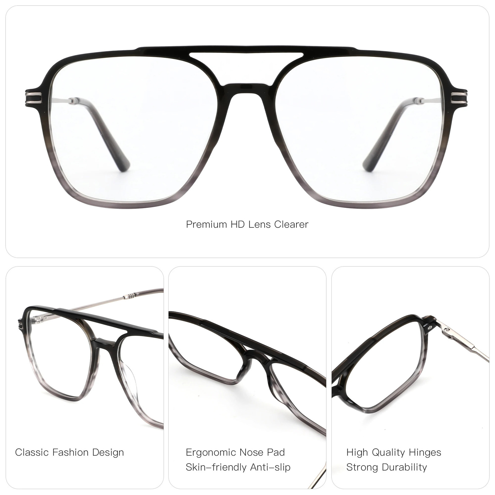 BLUEMOKY Fashion AcetateMetal Prescription Glasses For Men Anti Blue Light With Graduated Lenses Optical Eyeglasses 260207