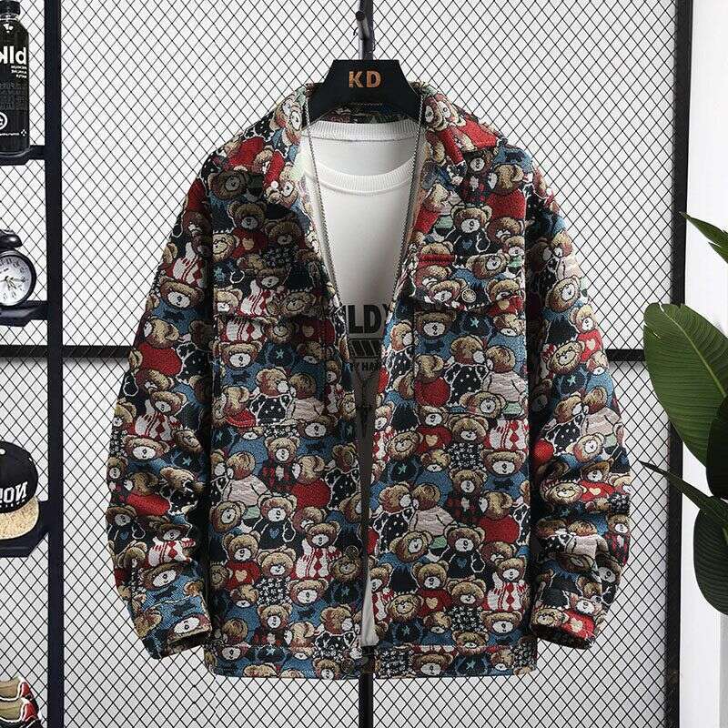 Spring And Autumn Men's Jacket Youth Turn-Down Collar Trendy Top Casual Handsome Ins Jacquard Fashion Personality Coat