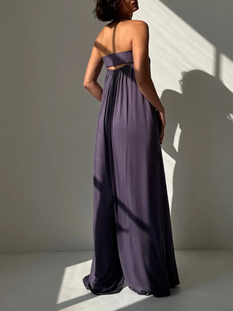 Yeezzi Womens Solid Color Hollow Backless Tube Jumpsuits Loose Sleeveless Pockets Wide Leg Summer Casual OnePiece Pants 260126