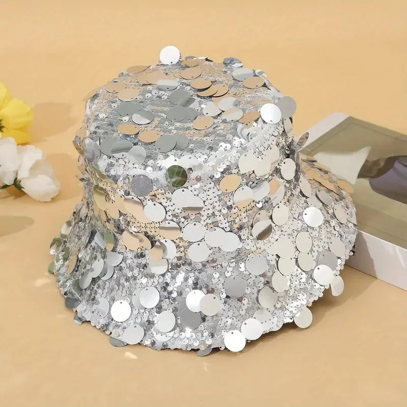 Glittering Silvery Sequin Bucket Hat Lightweight Fisherman Cap for Trendsetters - Perfect Festival Rave Accessory 260208