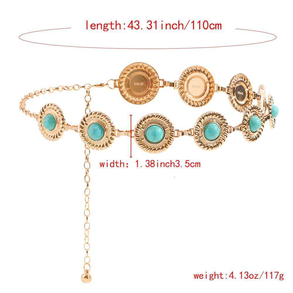 New women's retro Alloy oval turquoise accessory dress Women's thin waist chain one piece X260209