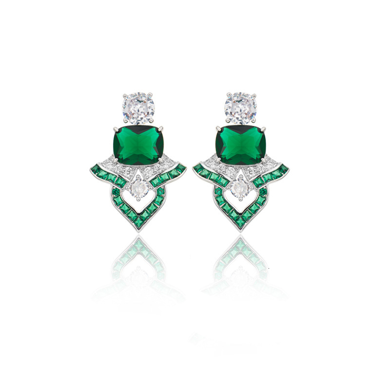 Emerald Earrings, Platinum-Plated, High-End Fan-Shaped Earrings Elegant Evening Earrings For Women Earrings