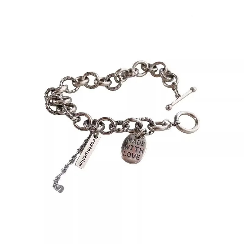 925 Sterling Silver Bracelets for Women Men Letter Accessories Trend Vintage Simple Retro Chain Heart Pendant Party Jewelry Gift 260128