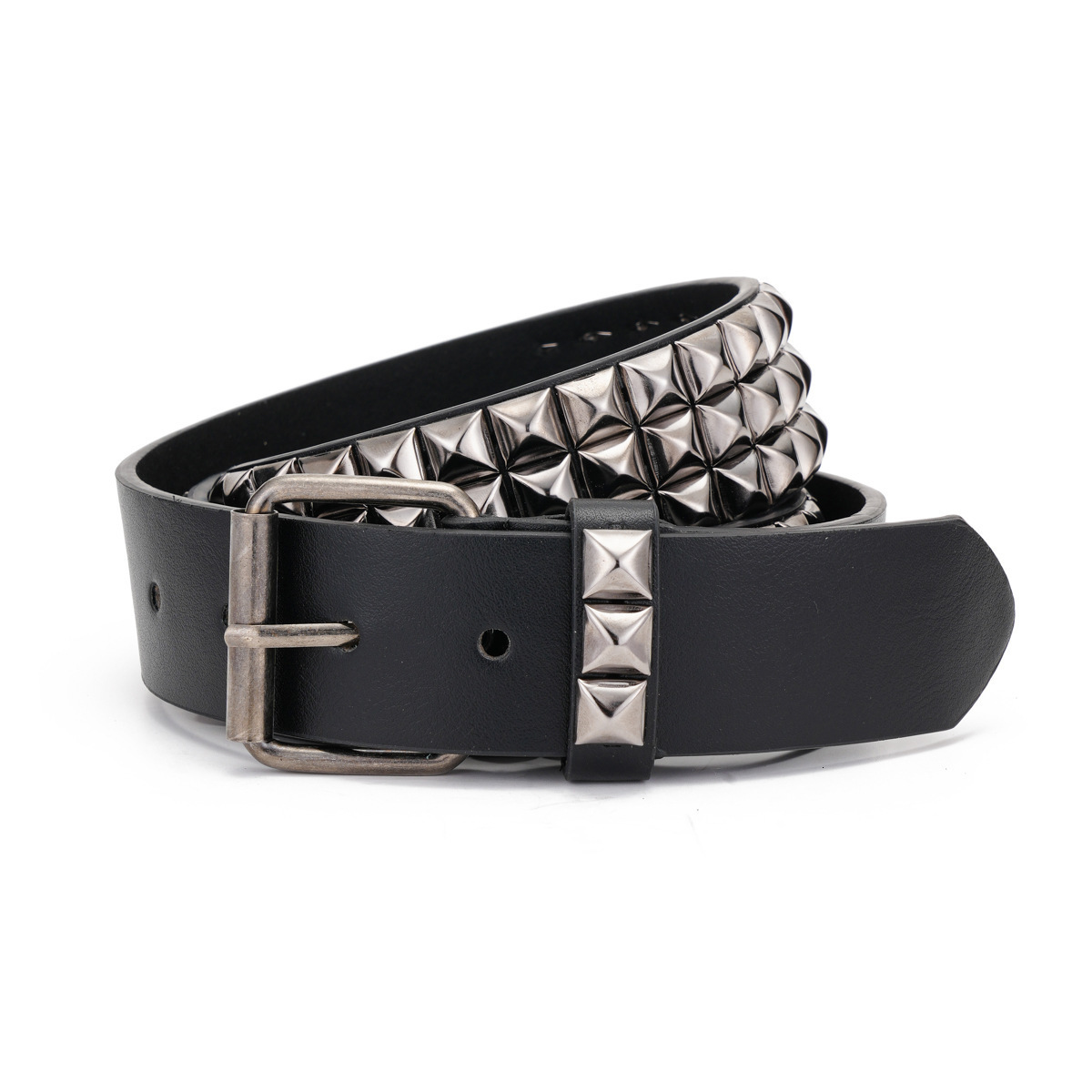 Shiny Pyramid Fashion Rivet Belt Men&Women's Studded Belt Punk Rock With Pin Buckle 210310