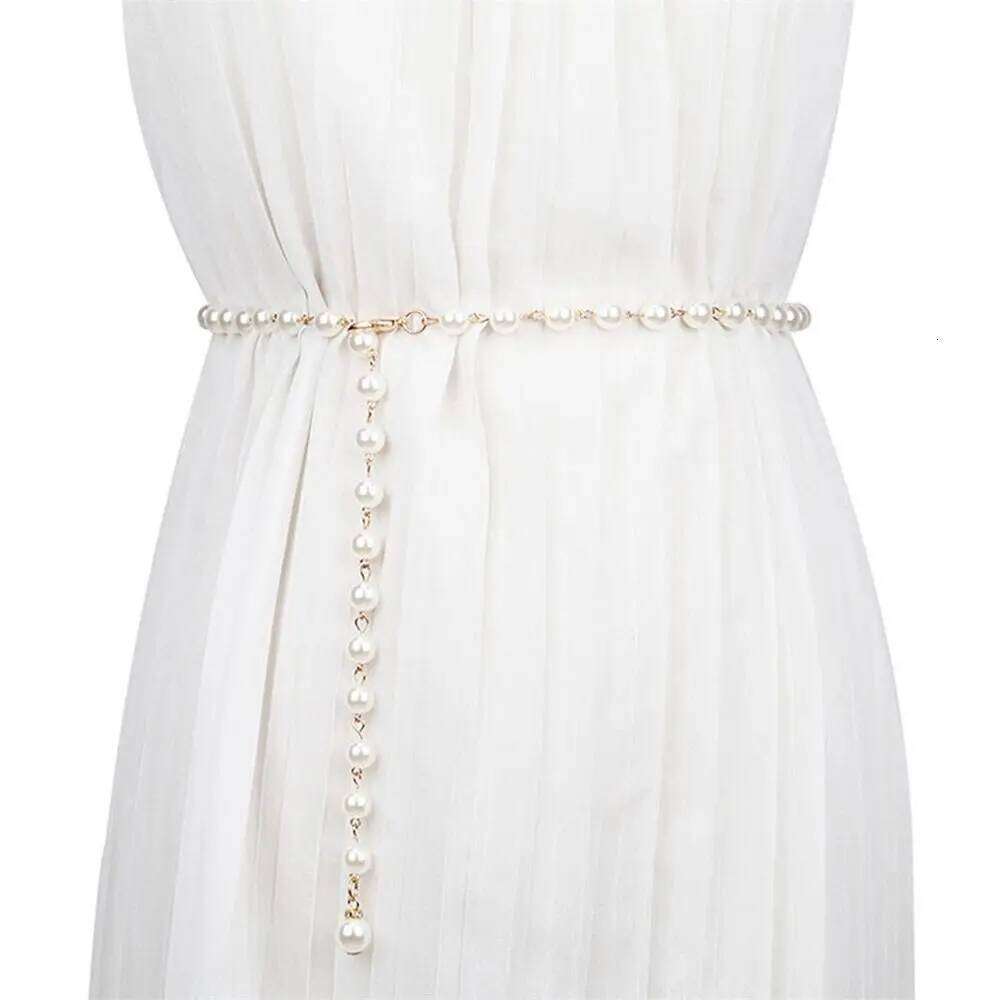 Waistband White Waist Chain All-match Pearl Pendant Belt for Women X260209