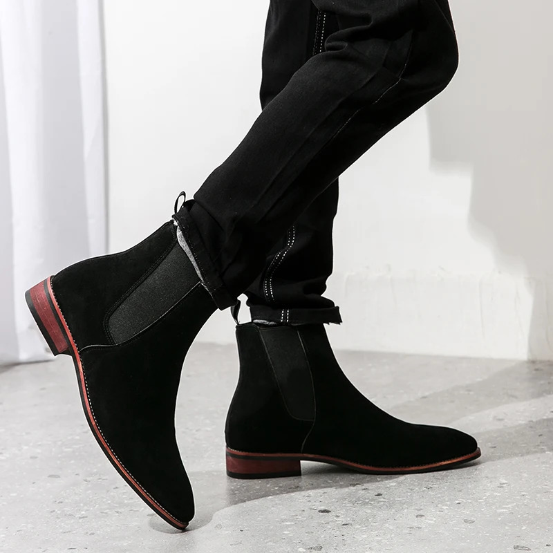 Retro Classical Chelsea Boots Mens Cow Suede Genuine Leather Men Fashion Ankle Boot Man Casual Short HighTop Shoes 260208