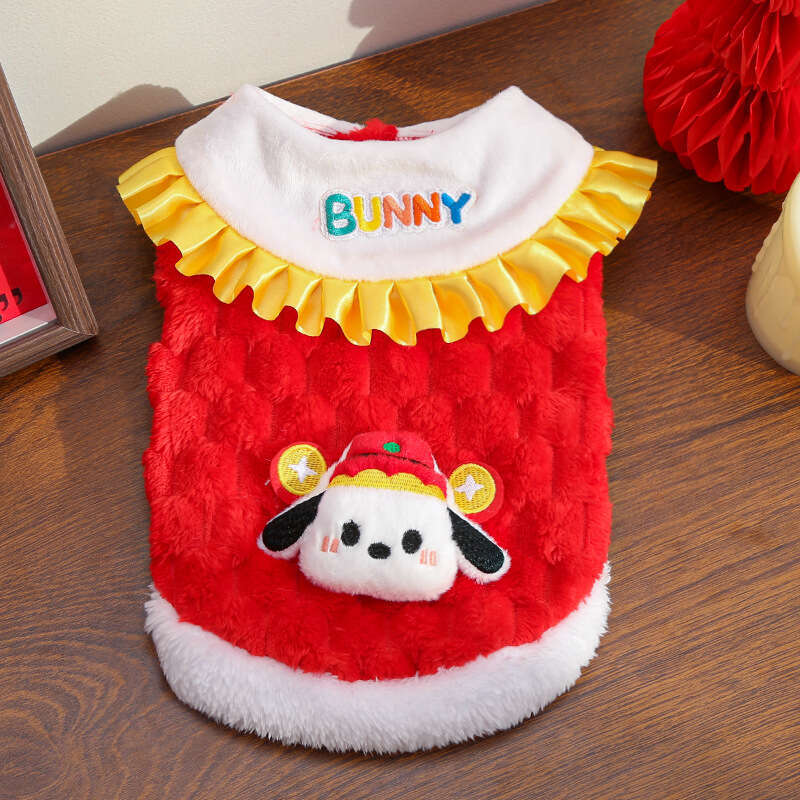 New Year Autumn Winter Double Layer Thickened Velvet Chinese Style Jade Rabbit Pet Dog Cat Clothes Accessories Tang Suit Bichon Teddy