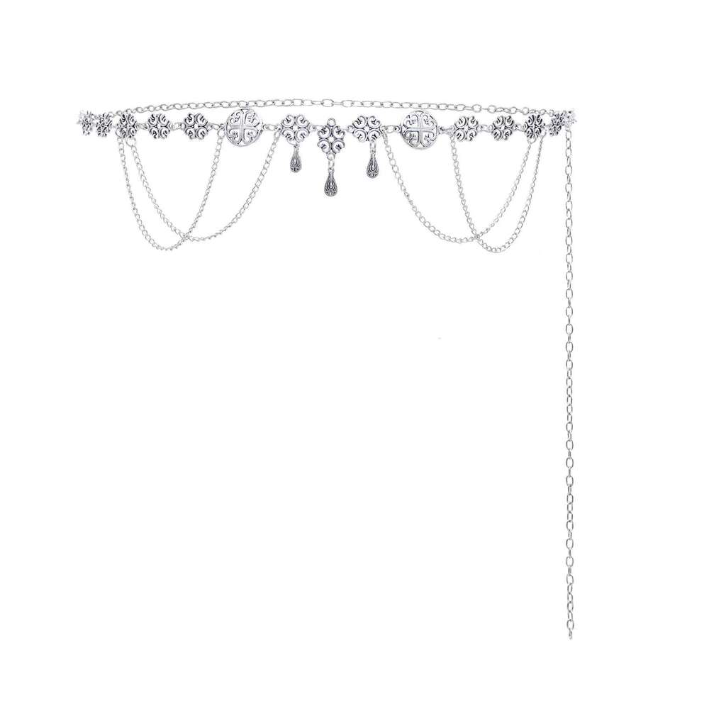 Exotic Vintage Silver Thin Belt Ethnic Multi-layer Alloy Chain Ancient Style All-match Dress Waist Accessories X260209