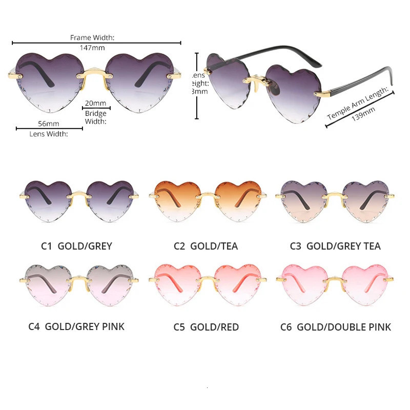 Fashion Heart Shape Women Sunglasses Lovely Rimless Sun Glasses For Female Vintage Pink Ladies Shades 260206