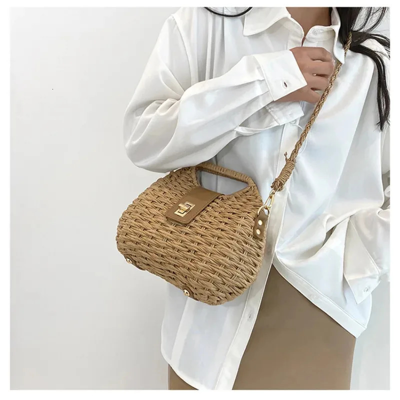 Women Elegant Fashion Straw Woven Rattan Bag Rope Crossbody Sling Shoulder Beach 260208