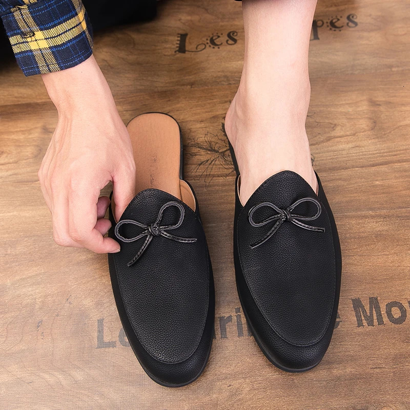 Classic Men Half Slippers Lightweight Leathe Muller Shoes Loafers Male Comfy Flats Lazy Soft Handmade Casual Footwear 260126