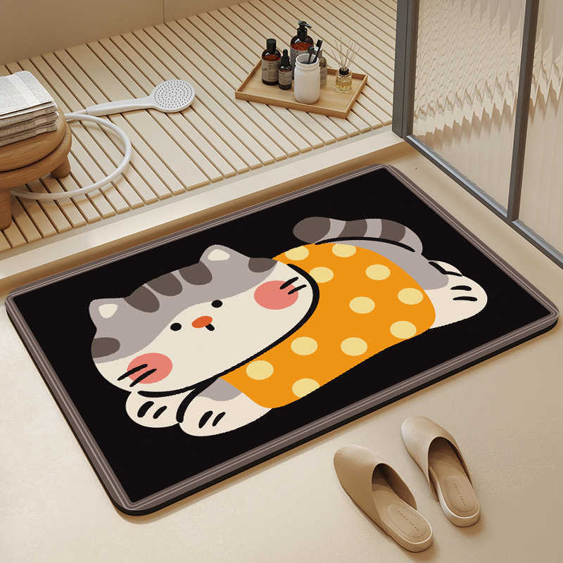 Cartoon cute cat diatomite bathroom door mat water-absorbent quick-drying non-slip easy to wash and quick-dry S260207