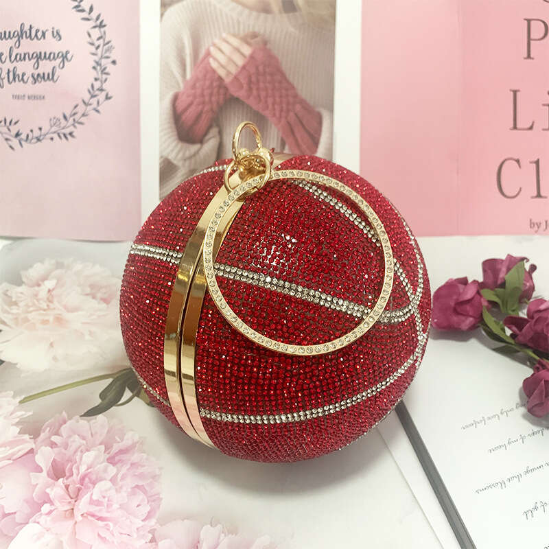 New Wholesale Round Basketball Ball Shaped Evening Fashion Handbag Sweet Lady Diamond Banquet Bag