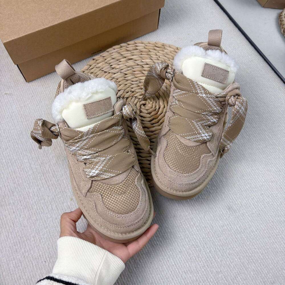 snow warm winter style, slip-on leather Mel low-cut short boots, lace-up genuine leather, thick-soled cotton boots 4345018