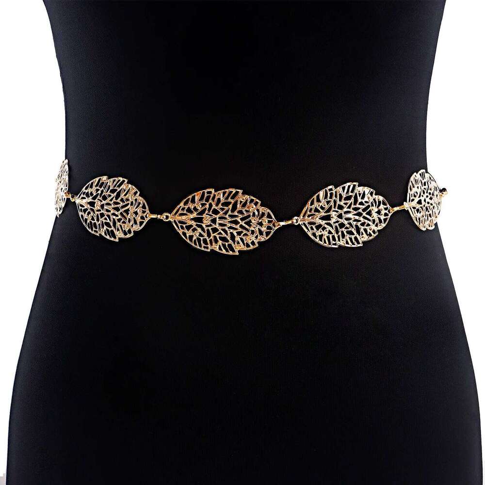 Personalized Metallic Punk Versatile Hollow Leaf Decorative Waist For Women Unique Design Elegant Body Chain X260209