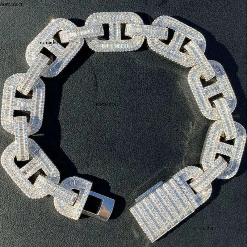 Ice out bracelet moissanite chain Vvs Cuban Chain Link Baguette Moissanite Dia Mariner 7c