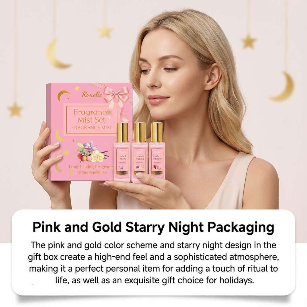 Roxelis Pink Gold Star Moon Fragrance Gift Set - Multiple Scents, Naturally Fresh, Long-Lasting, Elegant Charming, Suitable for Commuting and Dating