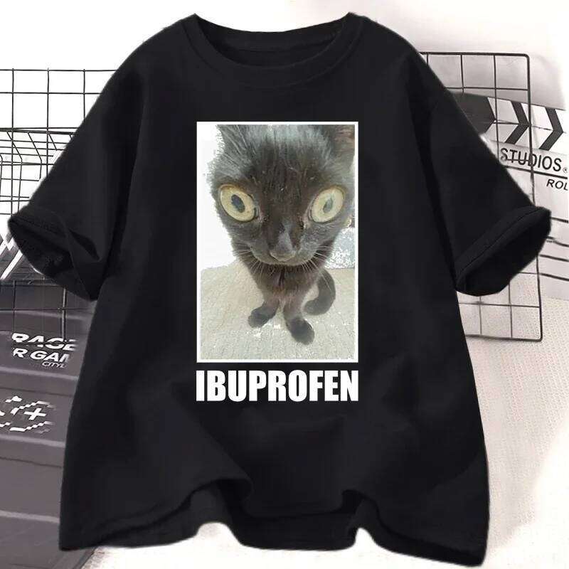 Fun Cat Ibuprofen Pattern Men's Women's T-Shirt Creative Short Sleeve Fashion Casual Loose Street Style Top Streetwear X260209